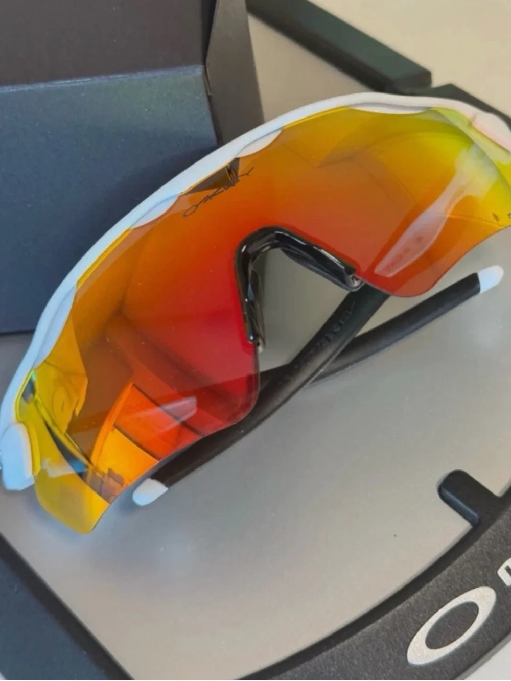 Oakley EVZero Sunglasses - White Frame with Red/Yellow Prizm Lens